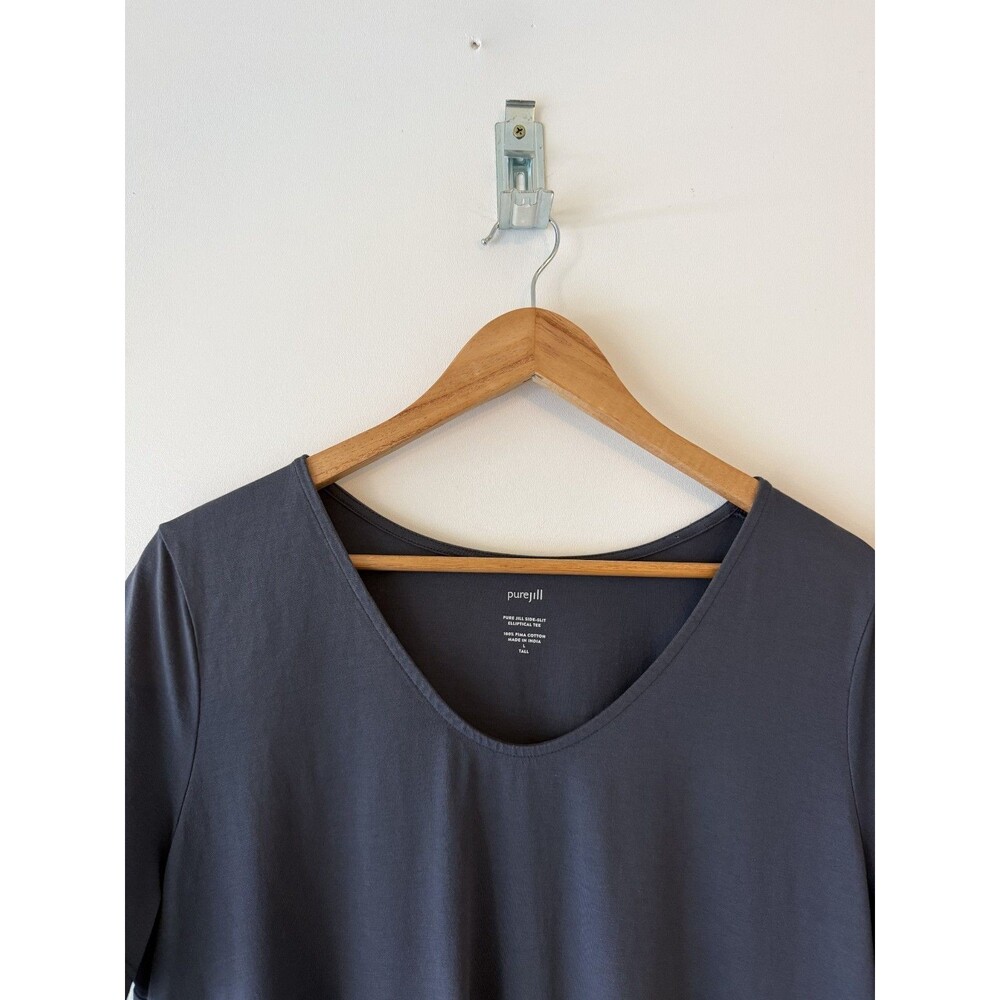 J.Jill Pure Jill Top Womens Large Tall Gray Side Slit Elliptical Tee Shirt - Picture 5 of 11